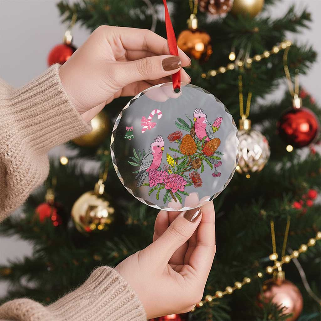 Aussie Galah Christmas Glass Ornament Festive Knitted Pattern Inspired