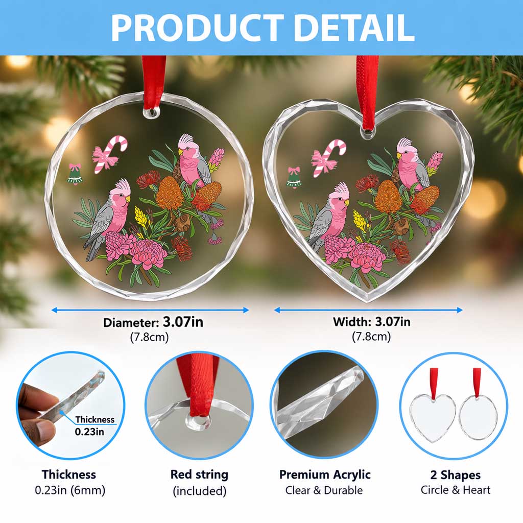 Aussie Galah Christmas Glass Ornament Festive Knitted Pattern Inspired