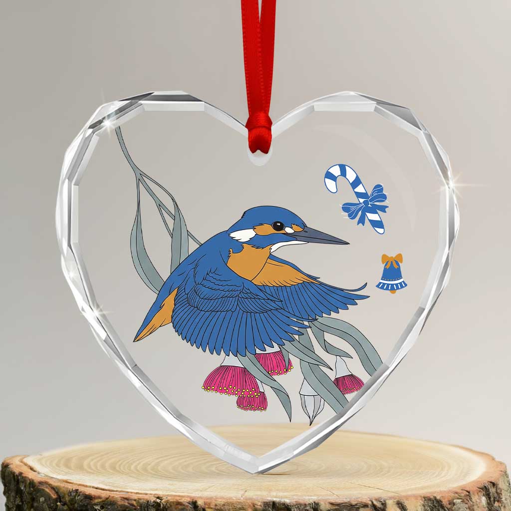 Aussie Kingfisher Bird Christmas Glass Ornament Festive Knitted Pattern Inspired