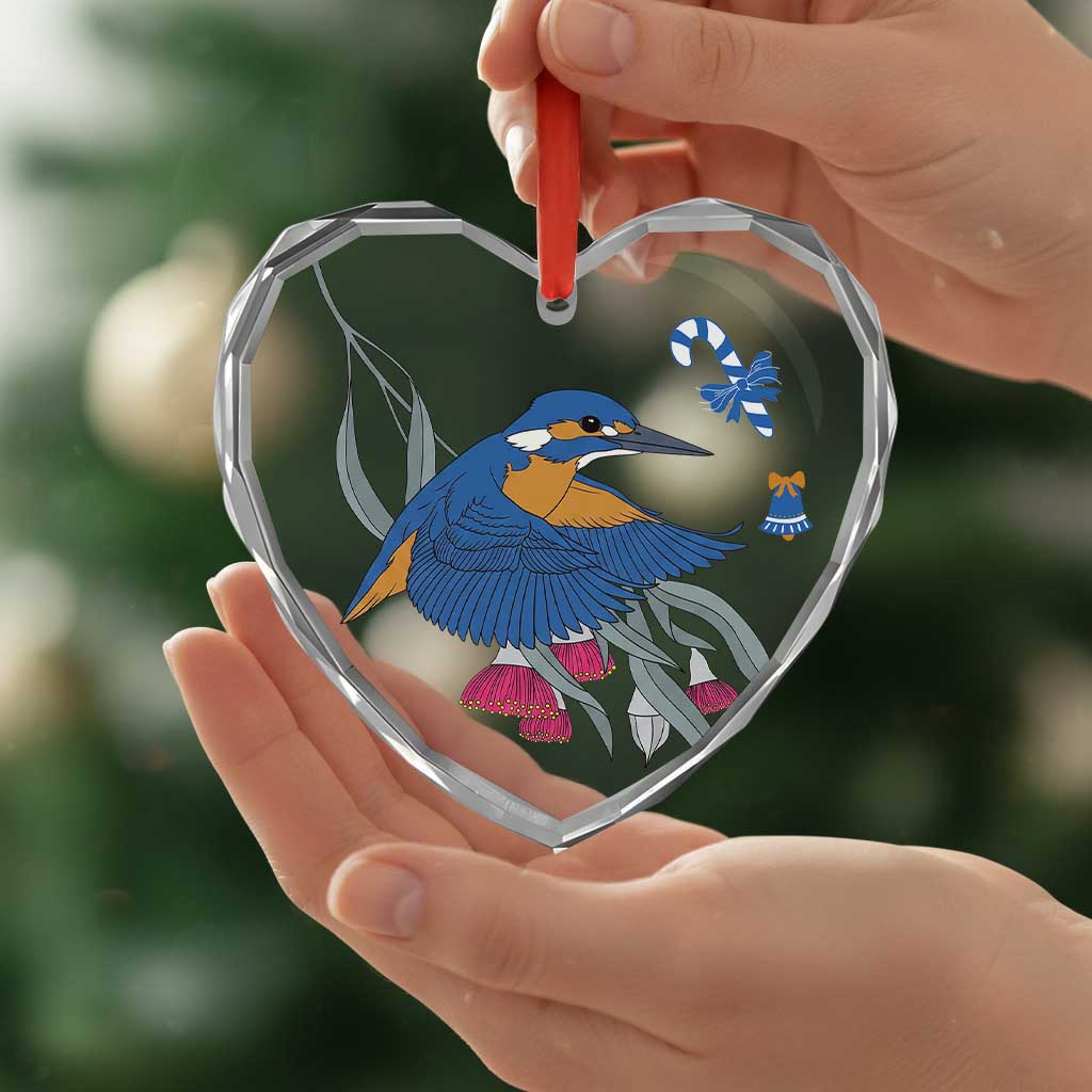 Aussie Kingfisher Bird Christmas Glass Ornament Festive Knitted Pattern Inspired