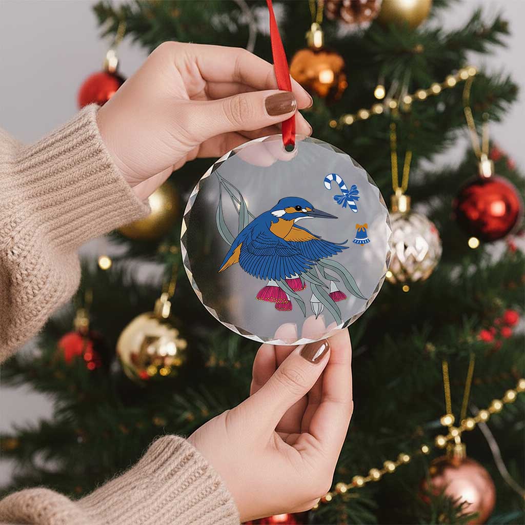 Aussie Kingfisher Bird Christmas Glass Ornament Festive Knitted Pattern Inspired