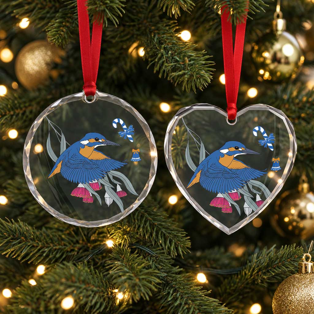 Aussie Kingfisher Bird Christmas Glass Ornament Festive Knitted Pattern Inspired