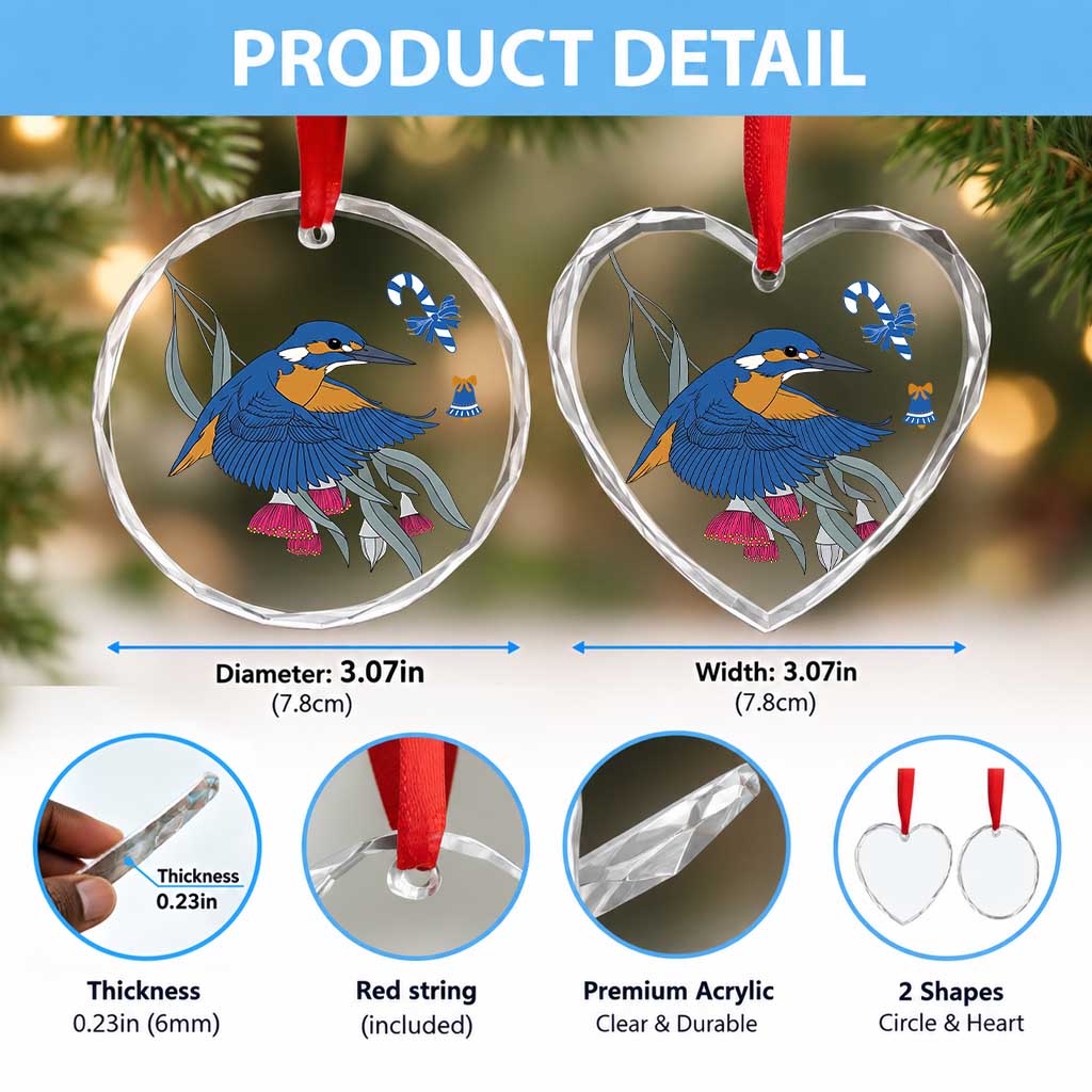 Aussie Kingfisher Bird Christmas Glass Ornament Festive Knitted Pattern Inspired