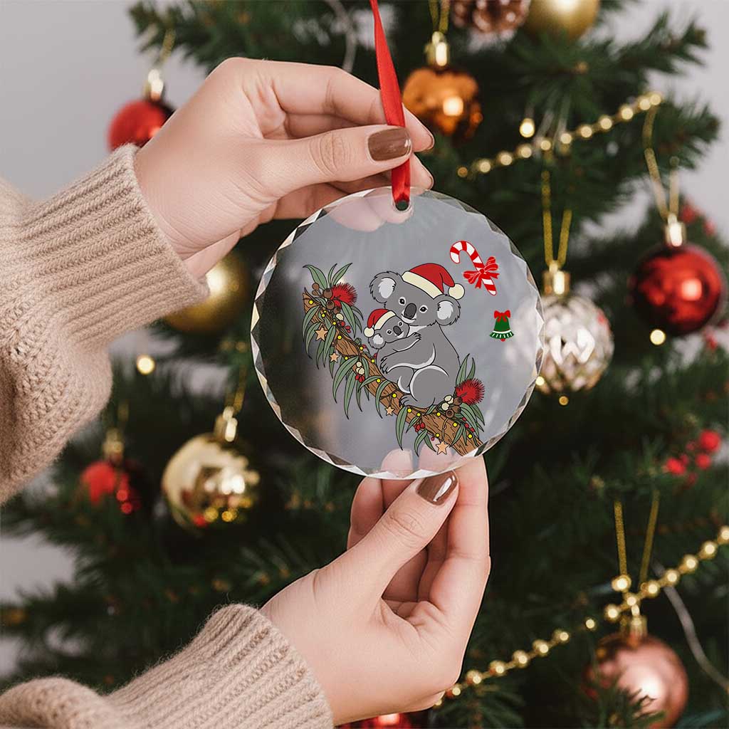 Aussie Koala Mama Christmas Glass Ornament Festive Knitted Pattern Inspired