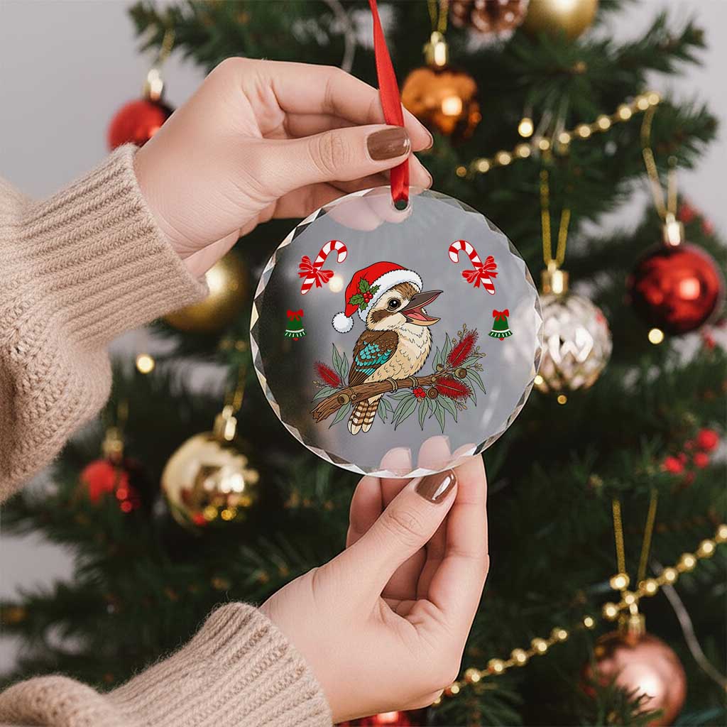 Aussie Kookaburra Christmas Glass Ornament Festive Knitted Pattern Inspired