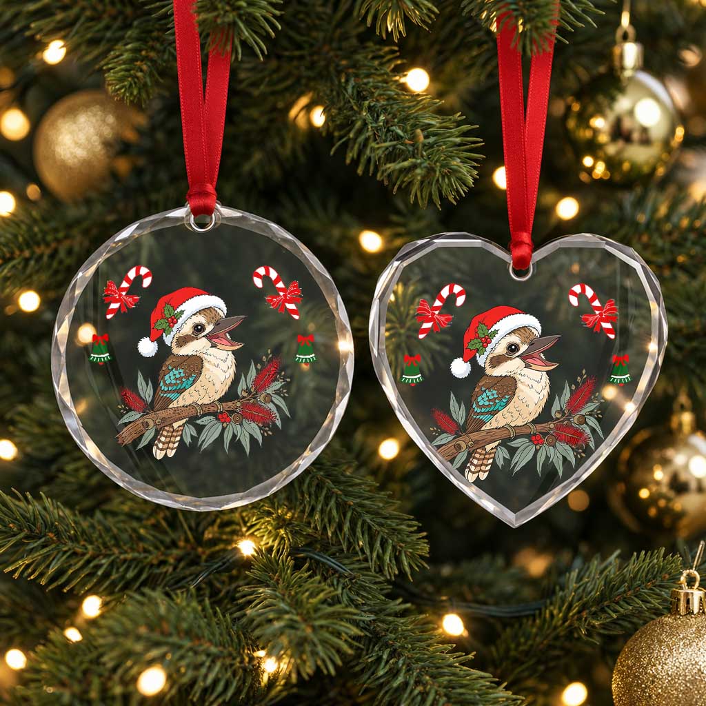 Aussie Kookaburra Christmas Glass Ornament Festive Knitted Pattern Inspired