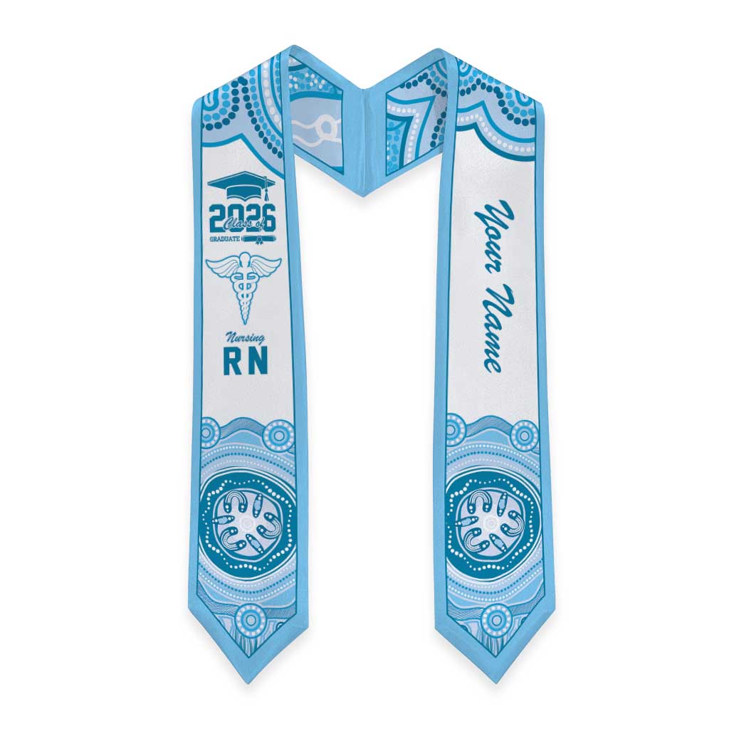 Aussie Nurse RN 2026 Personalised Graduation Stole Blue Aboriginal Art Pattern Cultural Pride