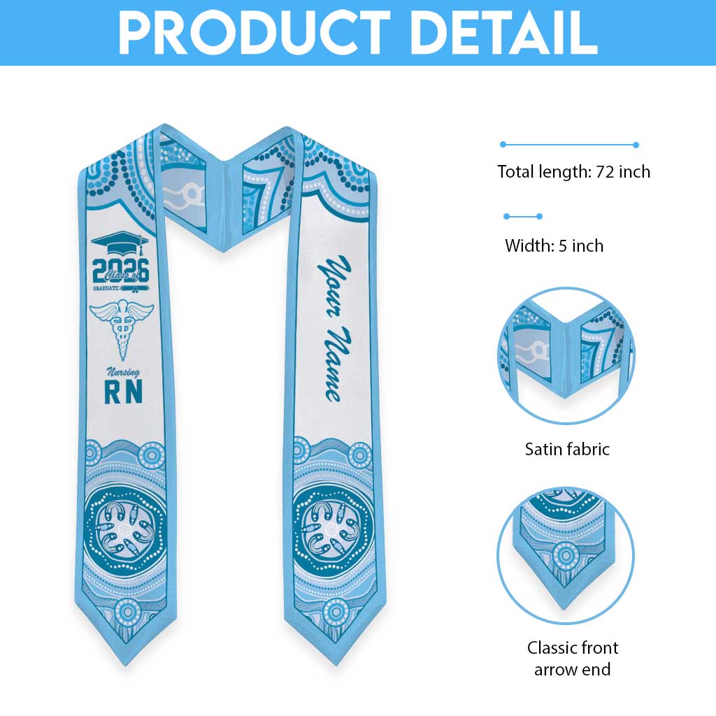 Aussie Nurse RN 2026 Personalised Graduation Stole Blue Aboriginal Art Pattern Cultural Pride
