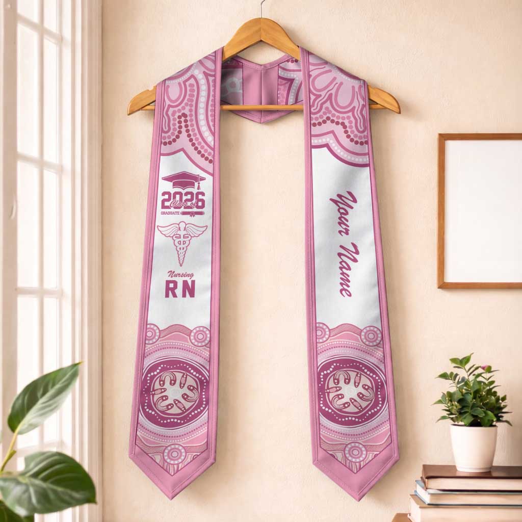 Aussie Nurse RN 2026 Personalised Graduation Stole Pink Aboriginal Art Pattern Cultural Pride