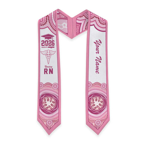 Aussie Nurse RN 2026 Personalised Graduation Stole Pink Aboriginal Art Pattern Cultural Pride