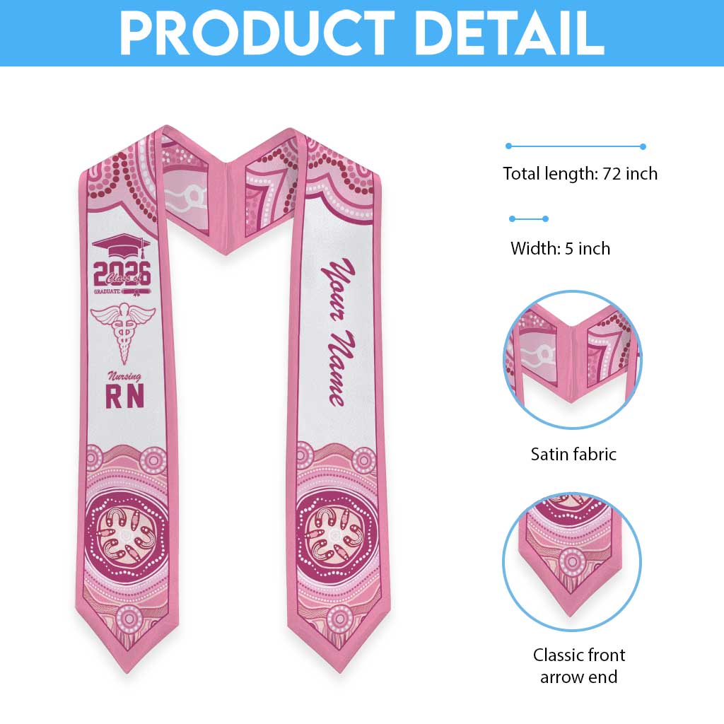 Aussie Nurse RN 2026 Personalised Graduation Stole Pink Aboriginal Art Pattern Cultural Pride