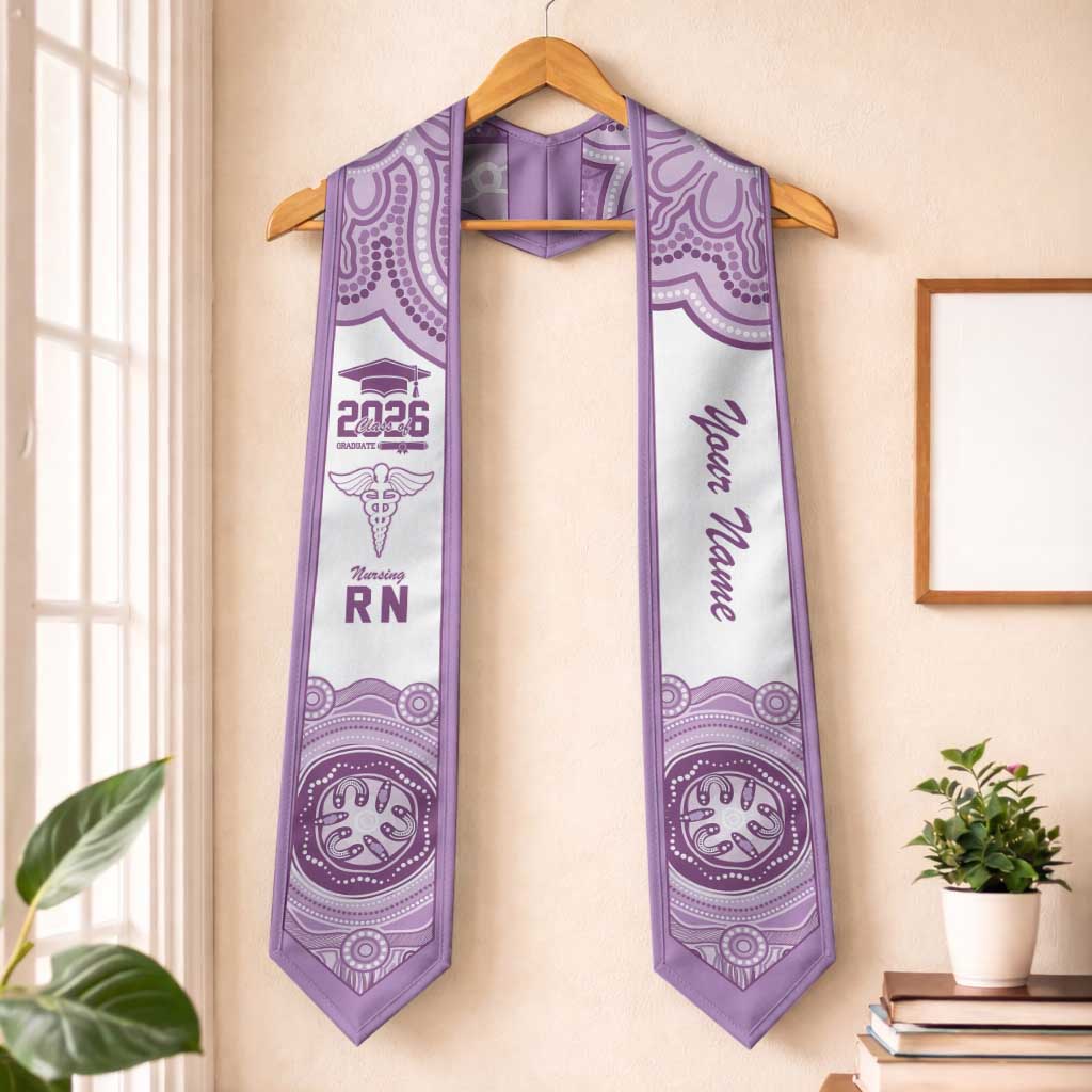 Aussie Nurse RN 2026 Personalised Graduation Stole Purple Aboriginal Art Pattern Cultural Pride