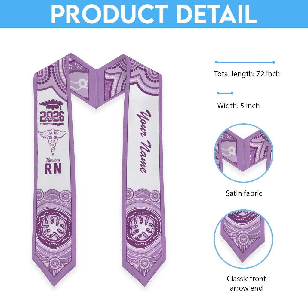 Aussie Nurse RN 2026 Personalised Graduation Stole Purple Aboriginal Art Pattern Cultural Pride