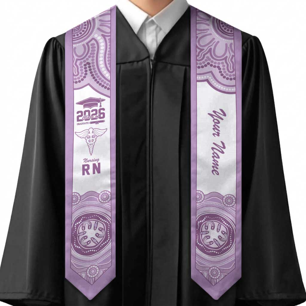 Aussie Nurse RN 2026 Personalised Graduation Stole Purple Aboriginal Art Pattern Cultural Pride