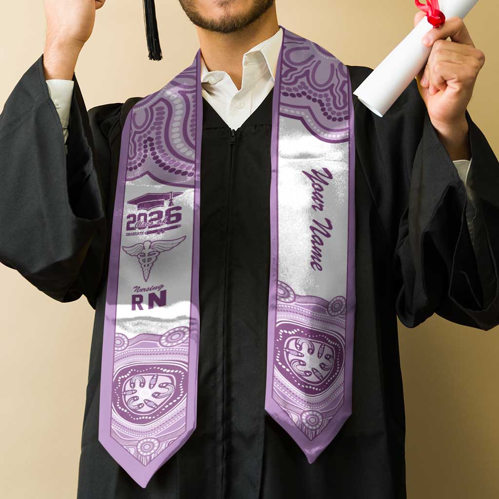 Aussie Nurse RN 2026 Personalised Graduation Stole Purple Aboriginal Art Pattern Cultural Pride