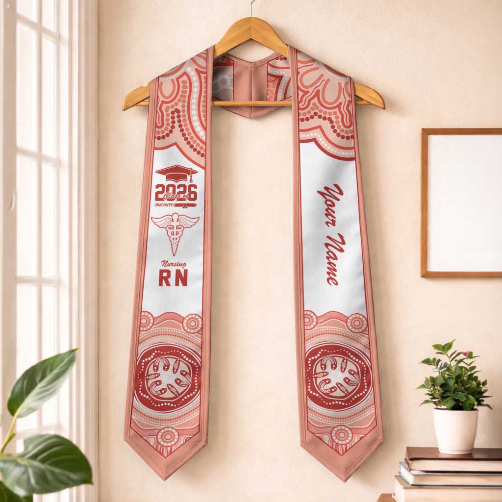Aussie Nurse RN 2026 Personalised Graduation Stole Red Aboriginal Art Pattern Cultural Pride
