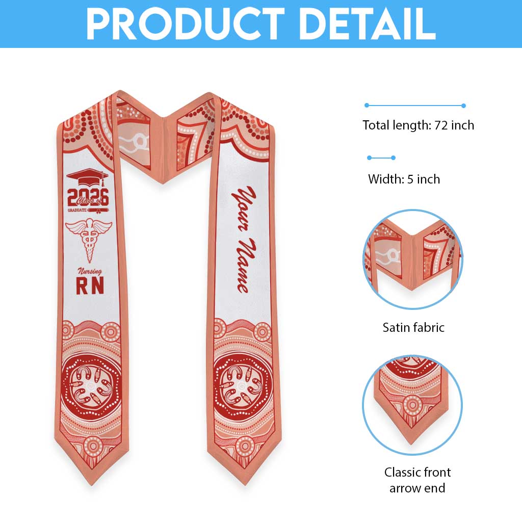 Aussie Nurse RN 2026 Personalised Graduation Stole Red Aboriginal Art Pattern Cultural Pride