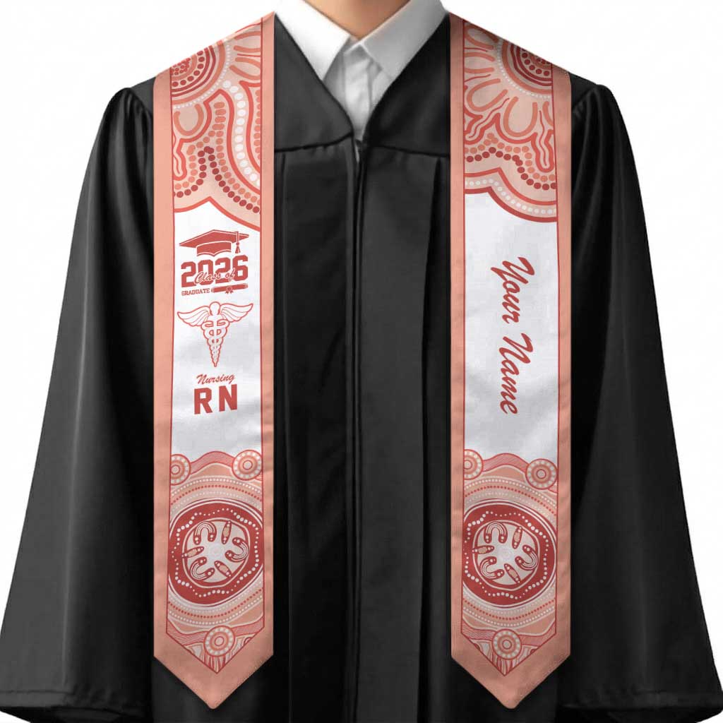 Aussie Nurse RN 2026 Personalised Graduation Stole Red Aboriginal Art Pattern Cultural Pride