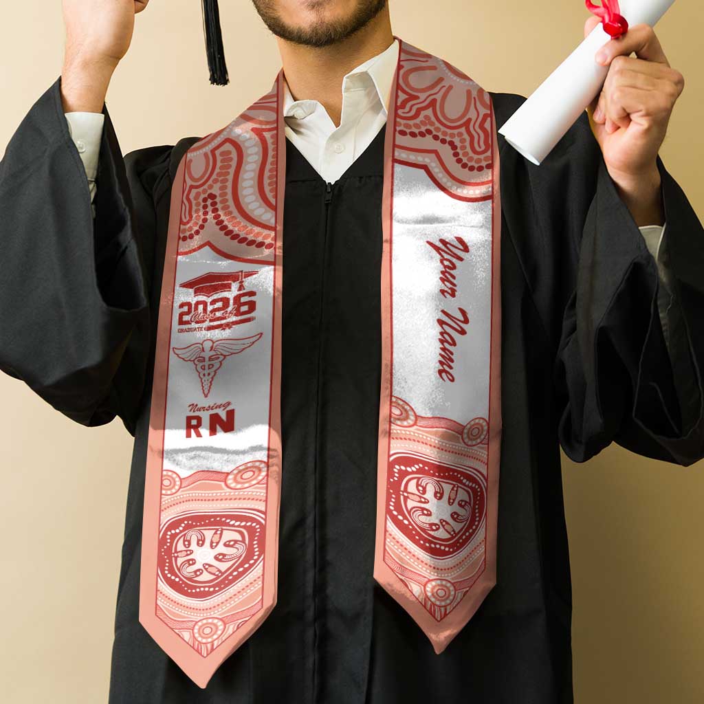 Aussie Nurse RN 2026 Personalised Graduation Stole Red Aboriginal Art Pattern Cultural Pride
