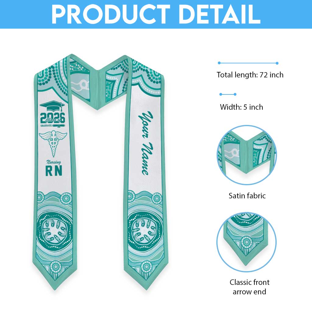 Aussie Nurse RN 2026 Personalised Graduation Stole Turquoise Aboriginal Art Pattern Cultural Pride
