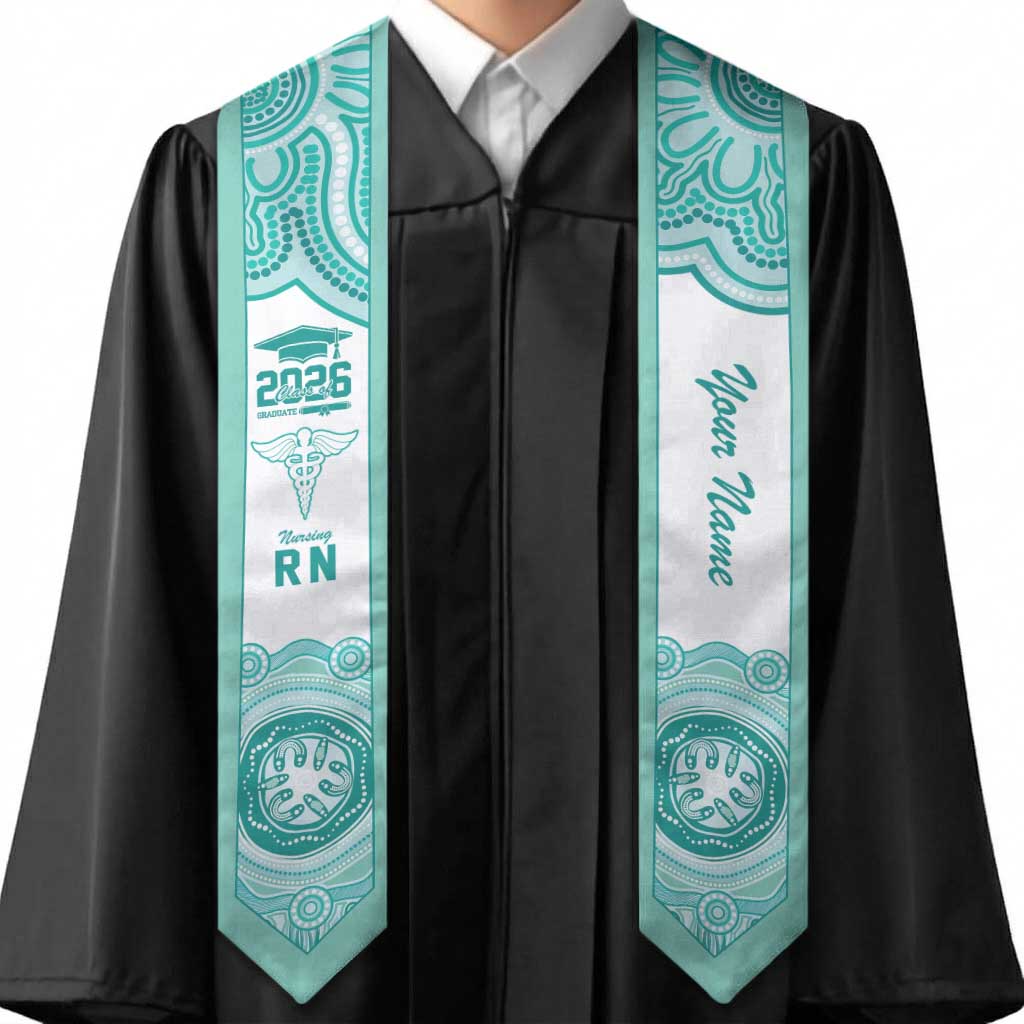 Aussie Nurse RN 2026 Personalised Graduation Stole Turquoise Aboriginal Art Pattern Cultural Pride