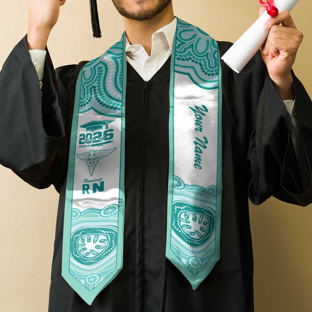 Aussie Nurse RN 2026 Personalised Graduation Stole Turquoise Aboriginal Art Pattern Cultural Pride