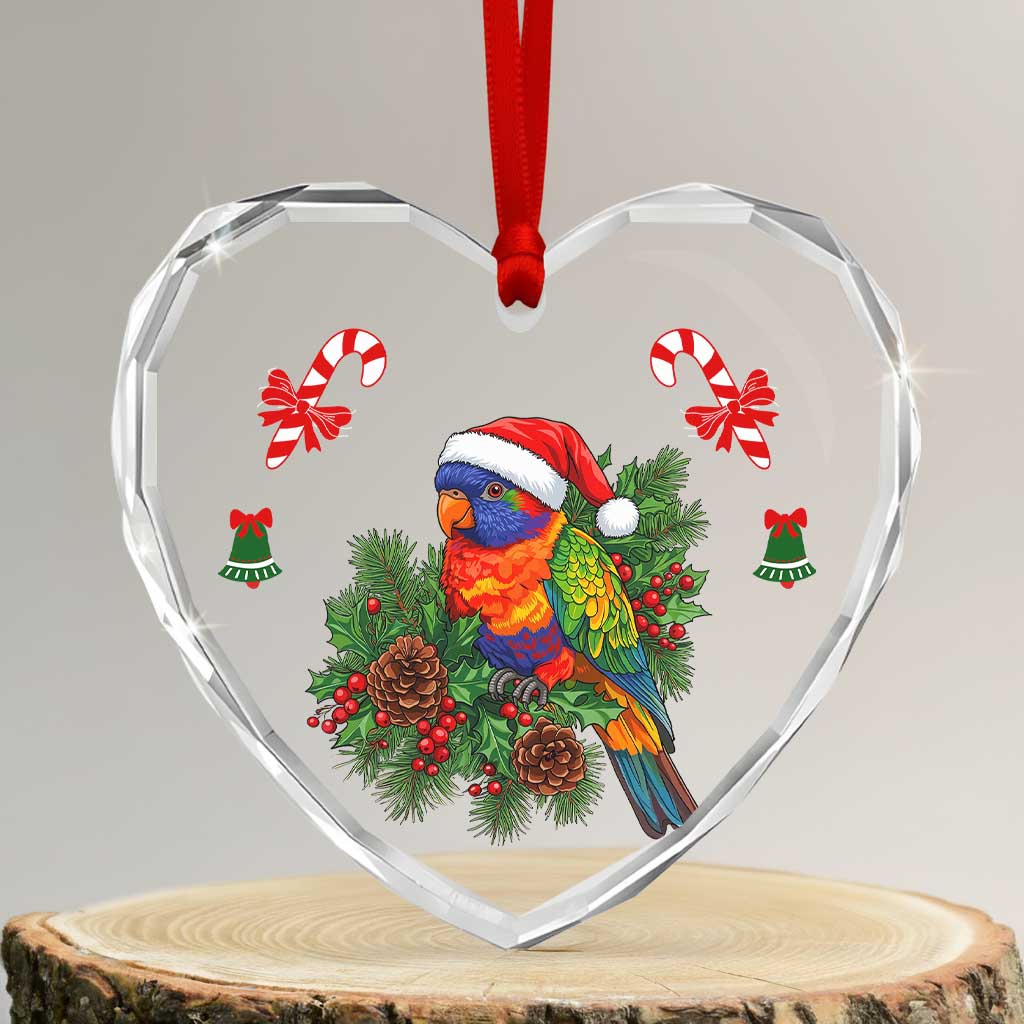 Aussie Rainbow Lorikeets Christmas Glass Ornament Festive Knitted Pattern Inspired