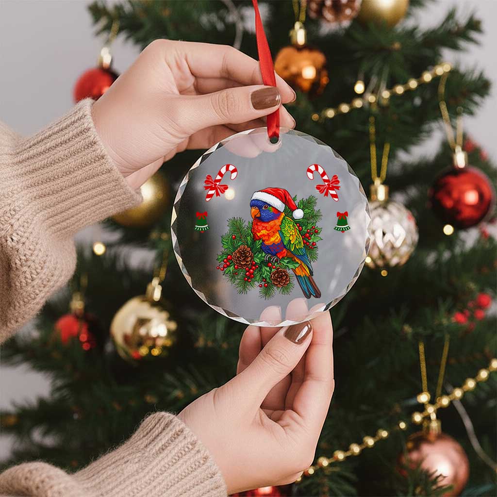Aussie Rainbow Lorikeets Christmas Glass Ornament Festive Knitted Pattern Inspired