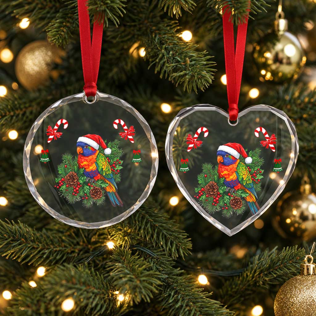 Aussie Rainbow Lorikeets Christmas Glass Ornament Festive Knitted Pattern Inspired