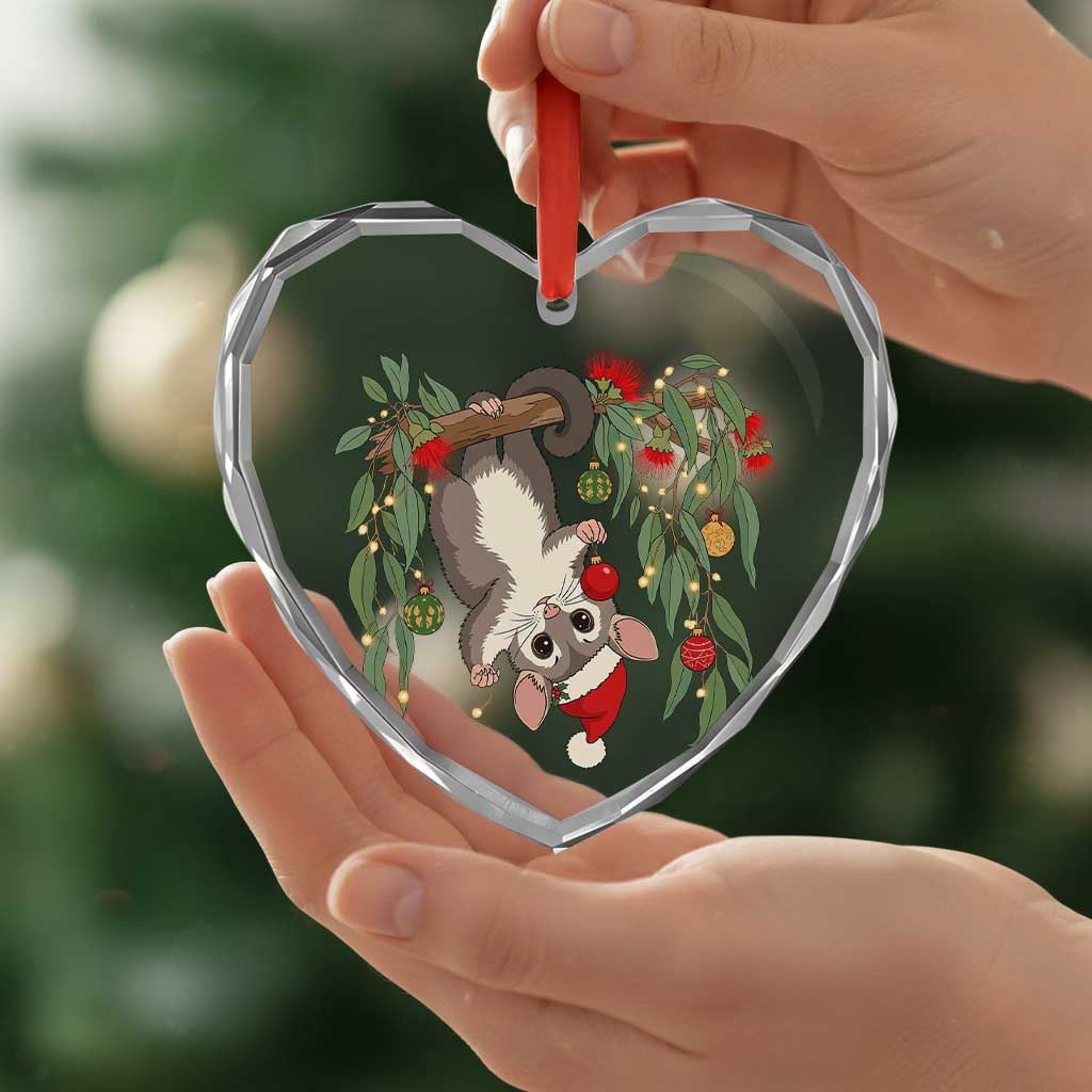Aussie Sugar Glider Christmas Glass Ornament Festive Knitted Pattern Inspired