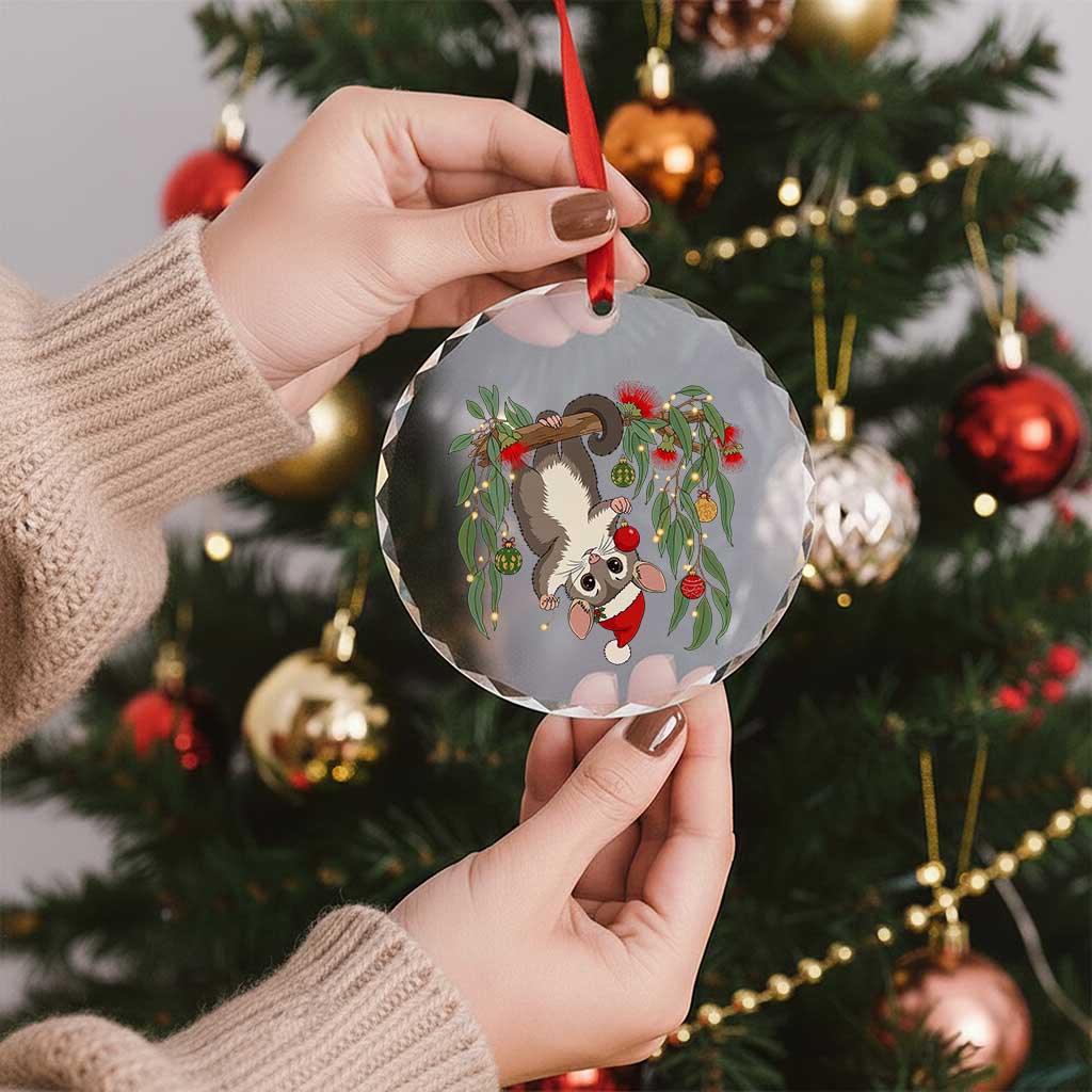 Aussie Sugar Glider Christmas Glass Ornament Festive Knitted Pattern Inspired