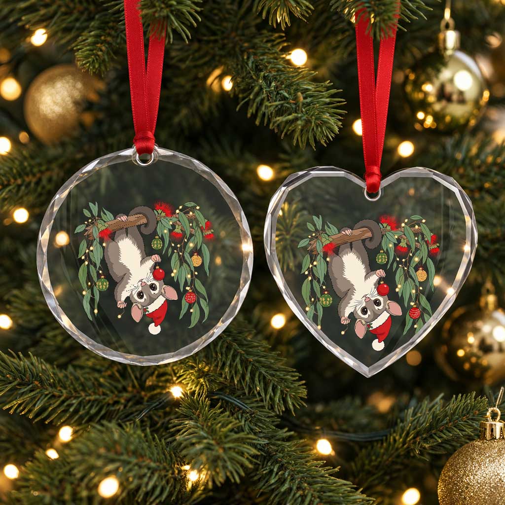 Aussie Sugar Glider Christmas Glass Ornament Festive Knitted Pattern Inspired