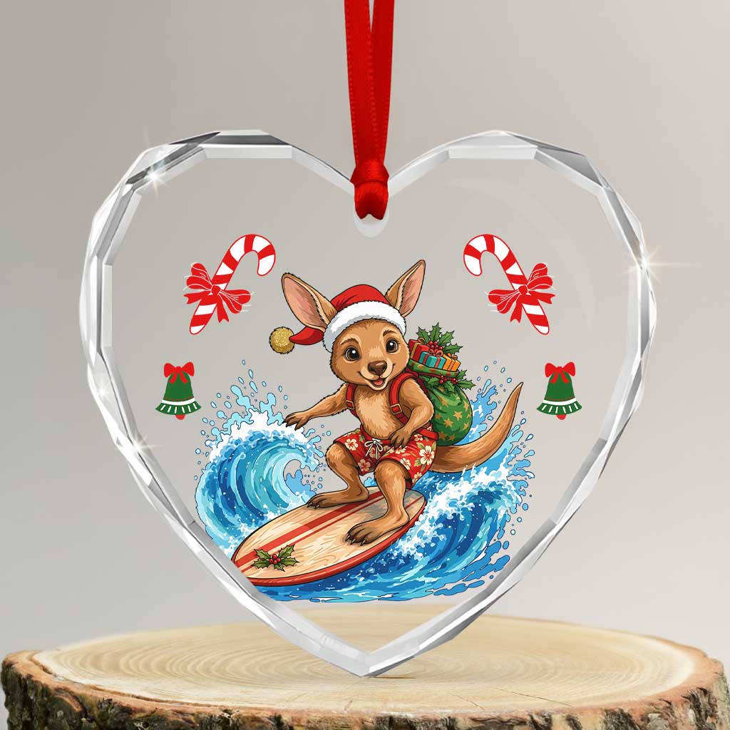 Aussie Wallaby Santa Surf Christmas Glass Ornament Festive Knitted Pattern Inspired