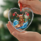 Aussie Wallaby Santa Surf Christmas Glass Ornament Festive Knitted Pattern Inspired