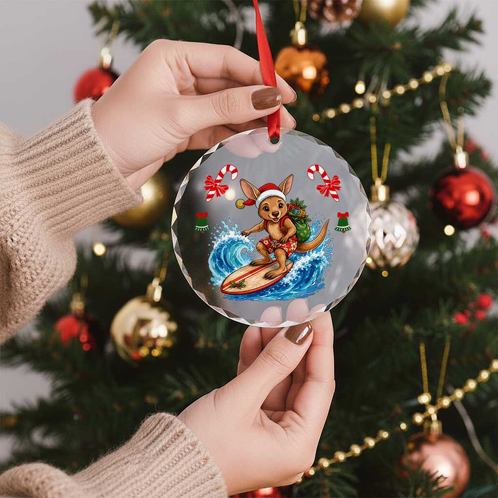 Aussie Wallaby Santa Surf Christmas Glass Ornament Festive Knitted Pattern Inspired