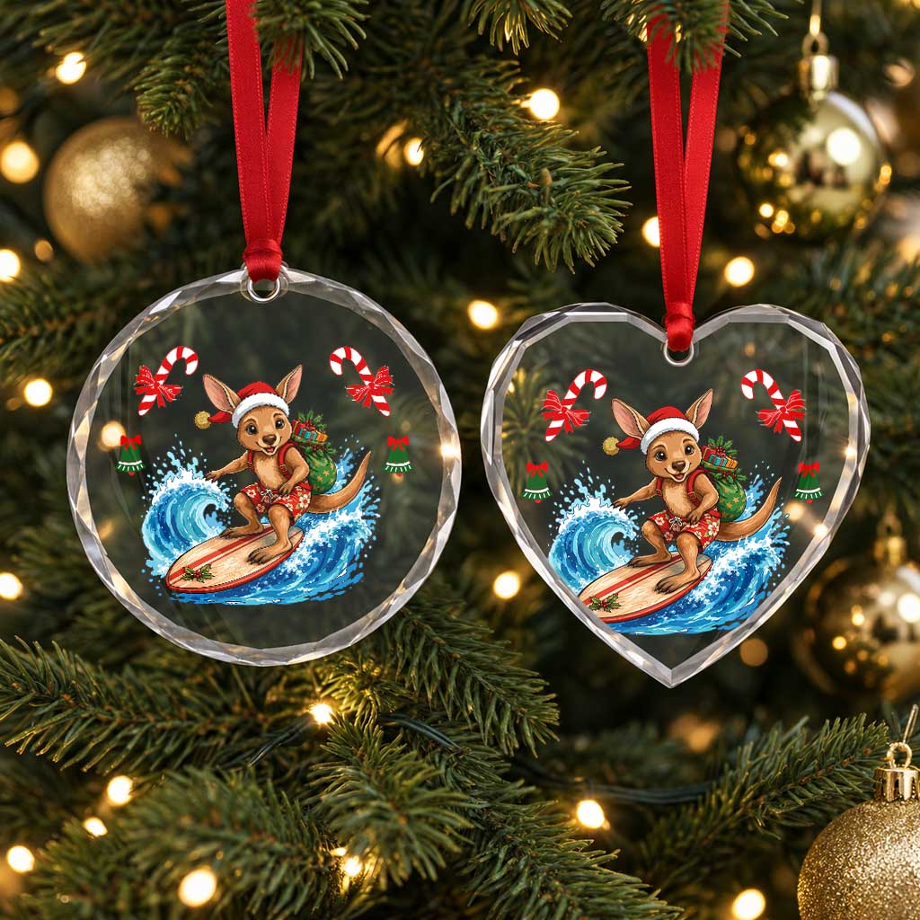 Aussie Wallaby Santa Surf Christmas Glass Ornament Festive Knitted Pattern Inspired