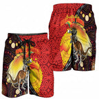 Australia and Papua New Guinea Together Shorts for Men Bird-of-paradise and Kangaroo with Oro Tapa and Aboriginal Art Motifs - Aussie Hoodie