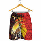 Australia and Papua New Guinea Together Shorts for Men Bird-of-paradise and Kangaroo with Oro Tapa and Aboriginal Art Motifs - Aussie Hoodie