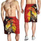 Australia and Papua New Guinea Together Shorts for Men Bird-of-paradise and Kangaroo with Oro Tapa and Aboriginal Art Motifs - Aussie Hoodie