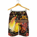 Australia and Papua New Guinea Together Shorts for Men Kangaroo Aboriginal Art and Bird-of-paradise Oro Tribal Motifs - Aussie Hoodie