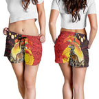 Australia and Papua New Guinea Together Shorts for Women Bird-of-paradise and Kangaroo with Oro Tapa and Aboriginal Art Motifs - Aussie Hoodie