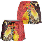Australia and Papua New Guinea Together Shorts for Women Bird-of-paradise and Kangaroo with Oro Tapa and Aboriginal Art Motifs - Aussie Hoodie