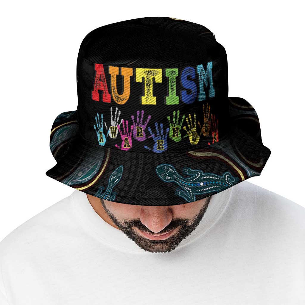 Australia Autism Awareness Bucket Hat 2 April Aboriginal Lizard - Aussie Hoodie