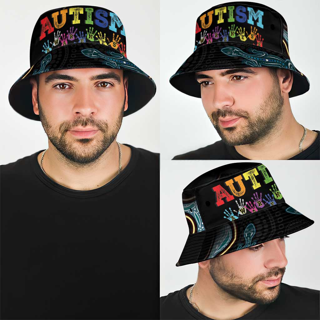 Australia Autism Awareness Bucket Hat 2 April Aboriginal Lizard - Aussie Hoodie