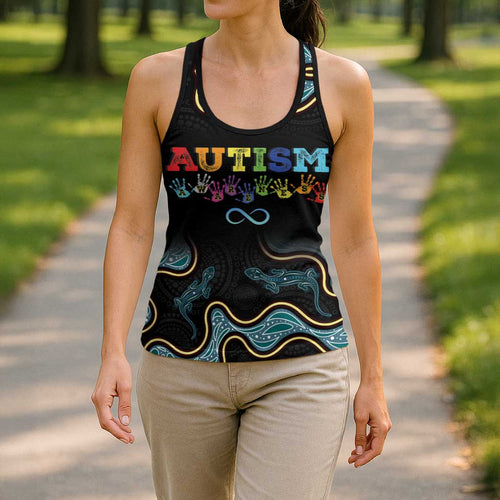 Australia Autism Awareness Hollow Tank Top 2 April Aboriginal Lizard - Aussie Hoodie