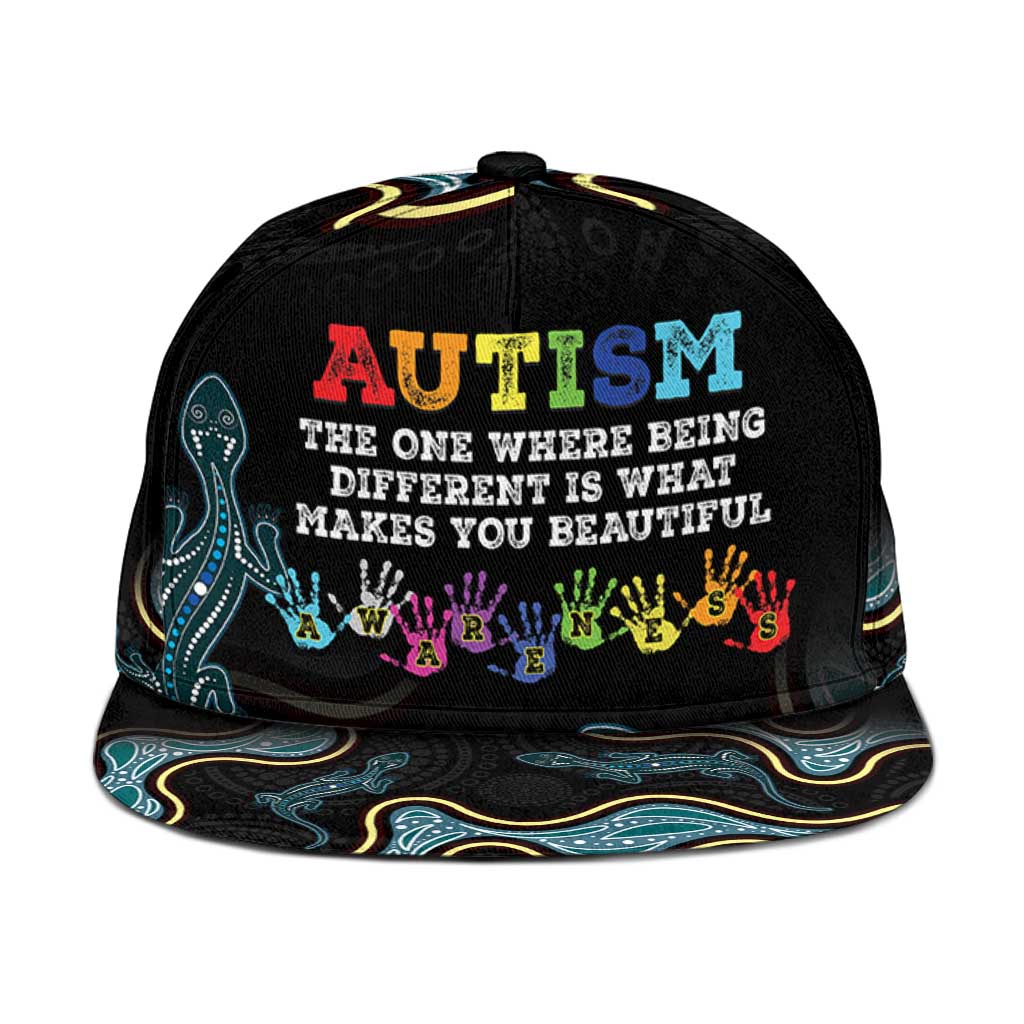 Australia Autism Awareness Snapback Cap 2 April Aboriginal Lizard - Aussie Hoodie