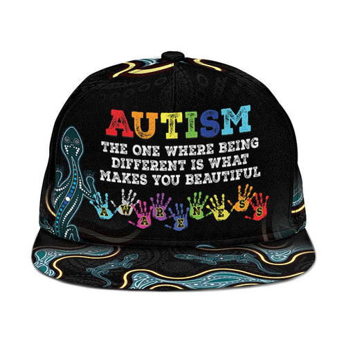 Australia Autism Awareness Snapback Cap 2 April Aboriginal Lizard - Aussie Hoodie