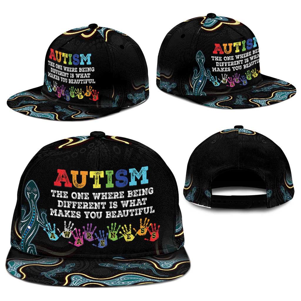 Australia Autism Awareness Snapback Cap 2 April Aboriginal Lizard - Aussie Hoodie