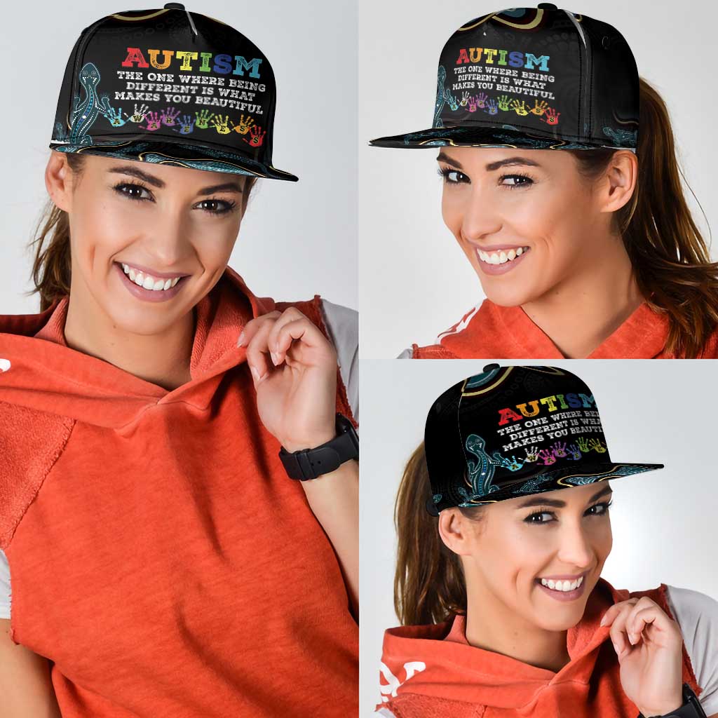 Australia Autism Awareness Snapback Cap 2 April Aboriginal Lizard - Aussie Hoodie