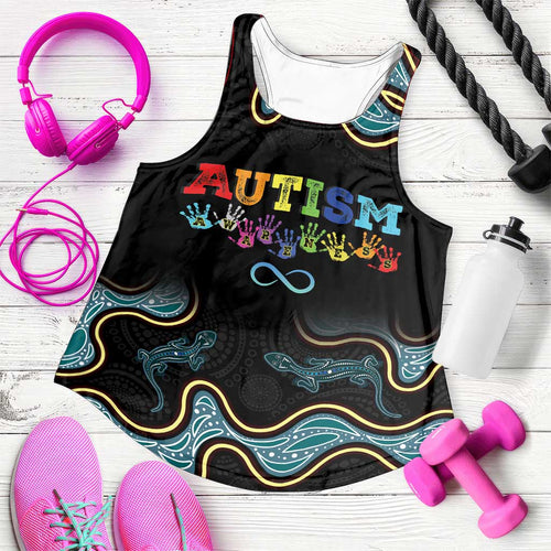 Australia Autism Awareness Women Racerback Tank 2 April Aboriginal Lizard - Aussie Hoodie